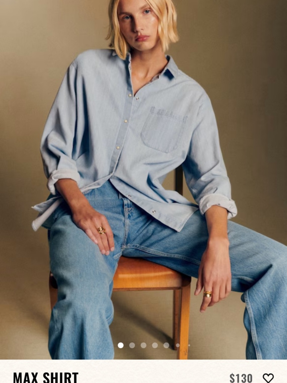 Sezane Light Blue Denim Max Button-Down Shirt